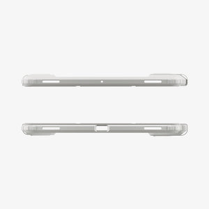 Galaxy Tab S12+ Ultra Hybrid Pro in Gray showing top and bottom edges of a tablet case with speaker openings, microphone opening, charging port cutout, and reinforced corners.