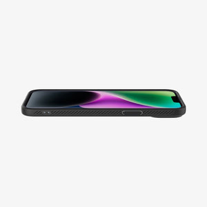 Spigen iPhone 14 Case – Liquid Air - Matte Black - front and side profile while lying flat