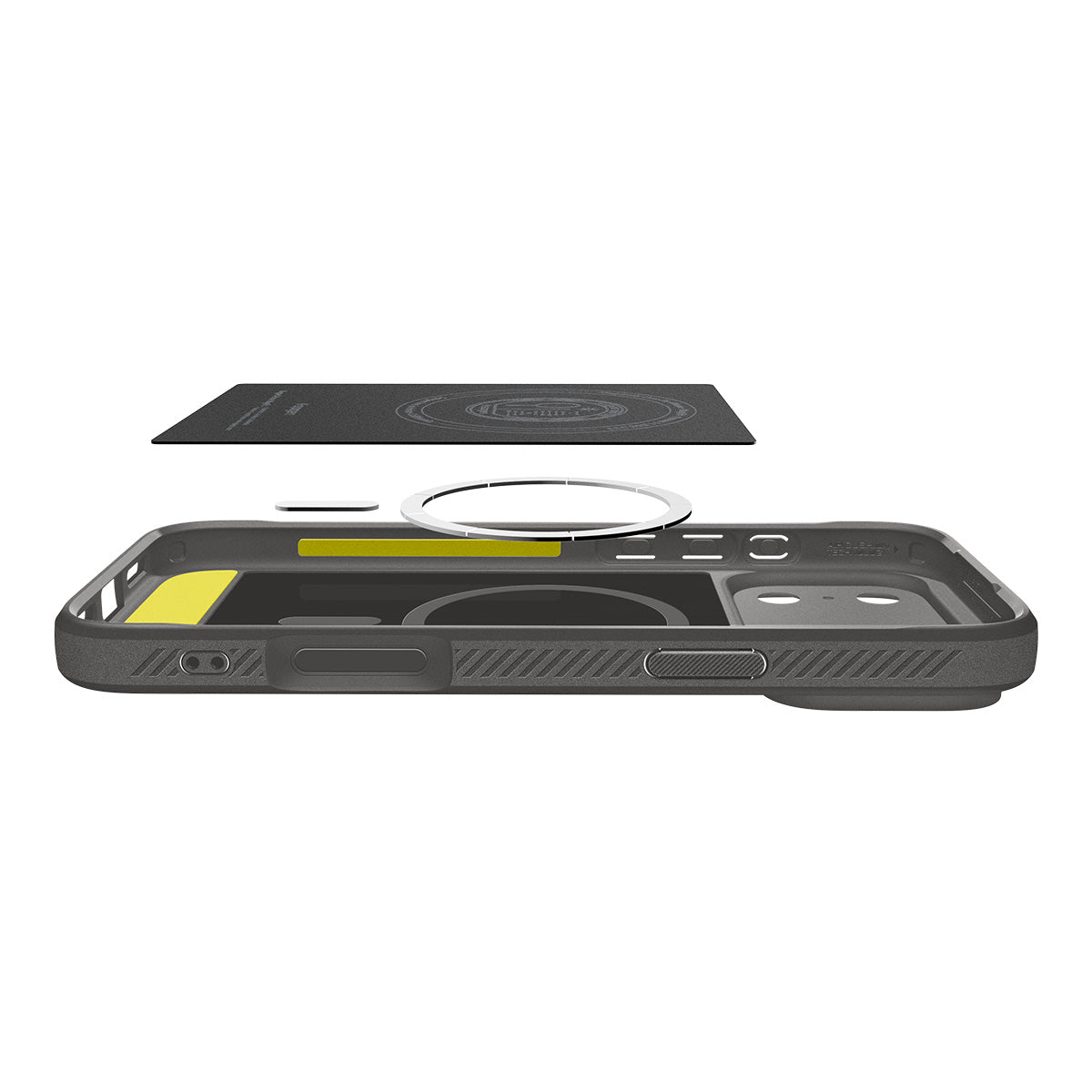 Spigen iPhone 17 Pro Max Case – Rugged Armor (MagFit) - Gray - case and magnetic layers separated