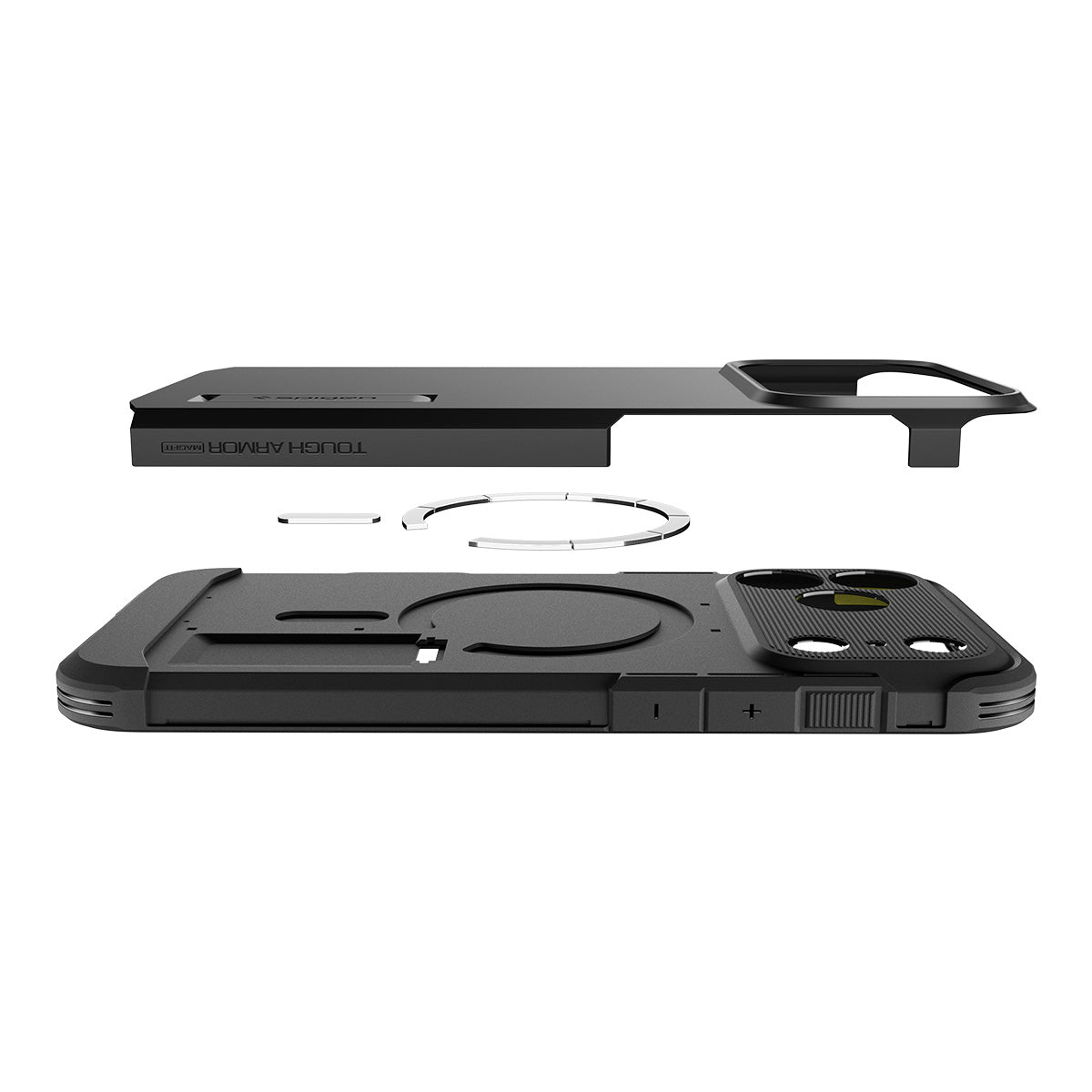 Spigen iPhone 17 Pro Max Case - Tough Armor T (MagFit) - Black - case and magnetic layers separated