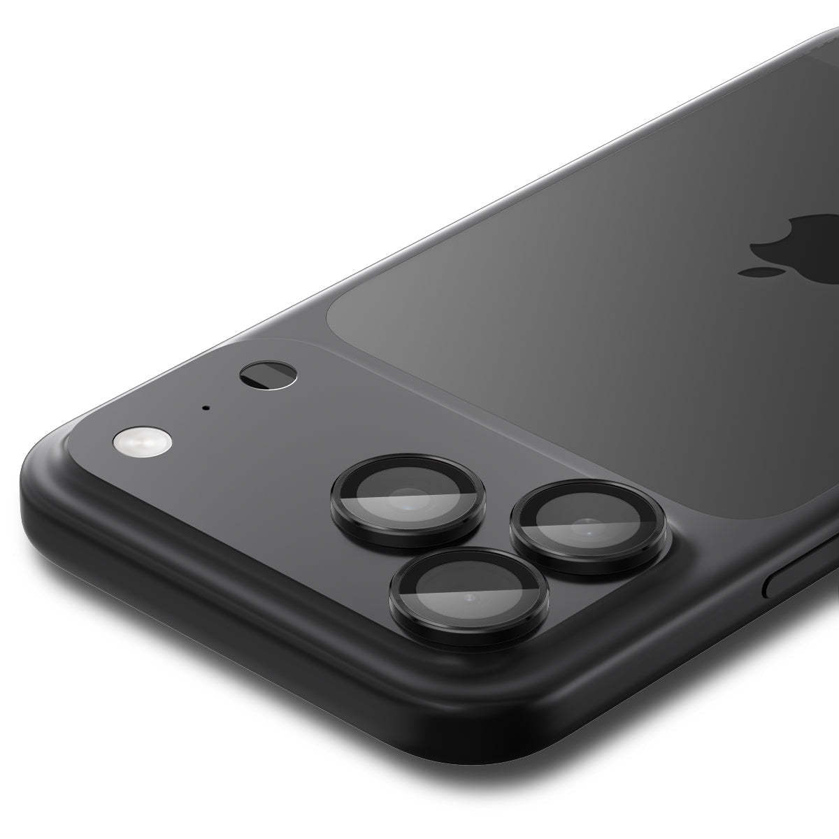 Spigen iPhone 17 Pro Max / 17 Pro Lens Protector – Optik Pro EZ Fit - Black - installed lens protectors close-up