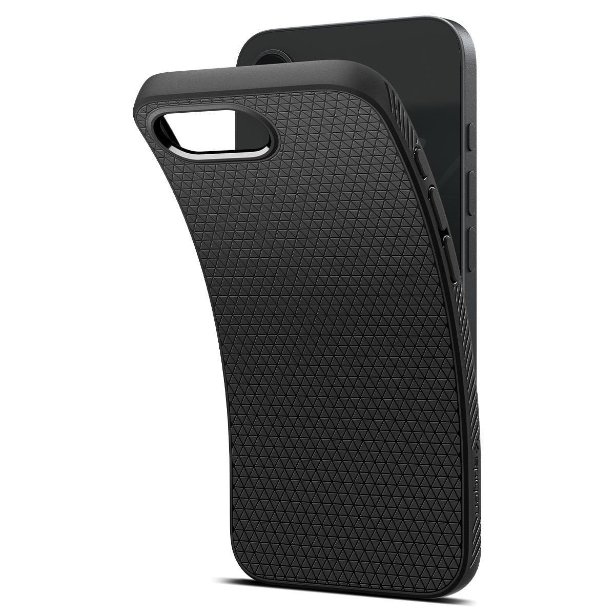 Spigen iPhone 17e and iPhone 16e Liquid Air case in Matte Black - flexible textured case view