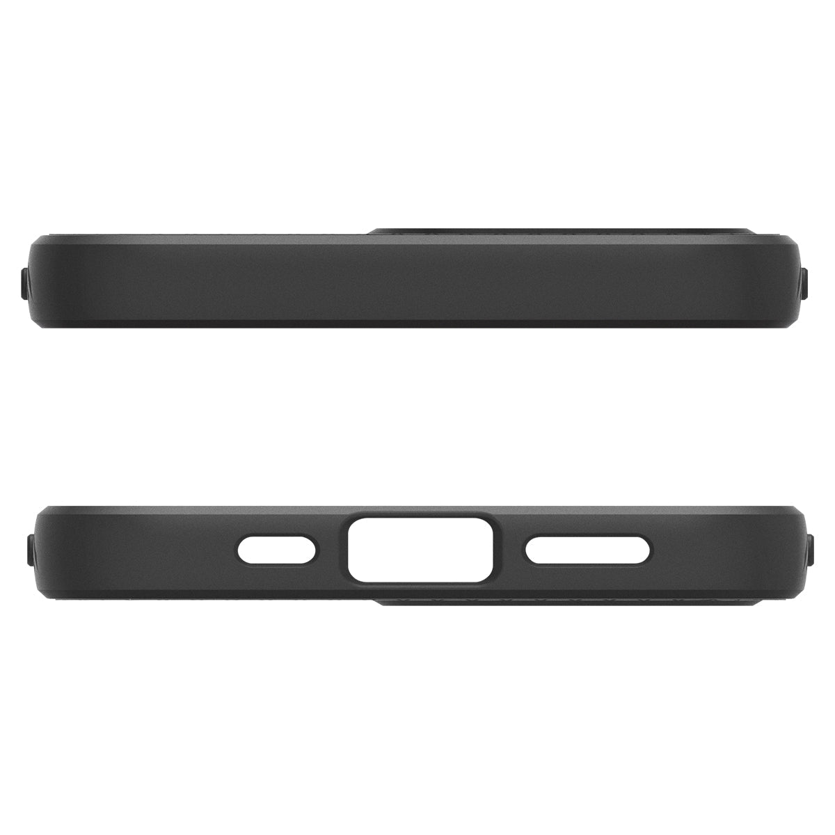 Spigen iPhone 17e and iPhone 16e Liquid Air case in Matte Black - top and bottom edge profile