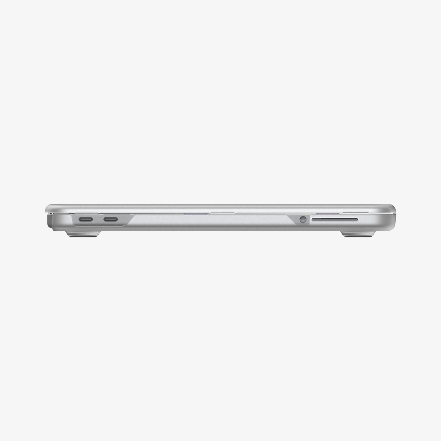 Spigen Air Skin Frost Clear case side profile on MacBook Neo 13-inch