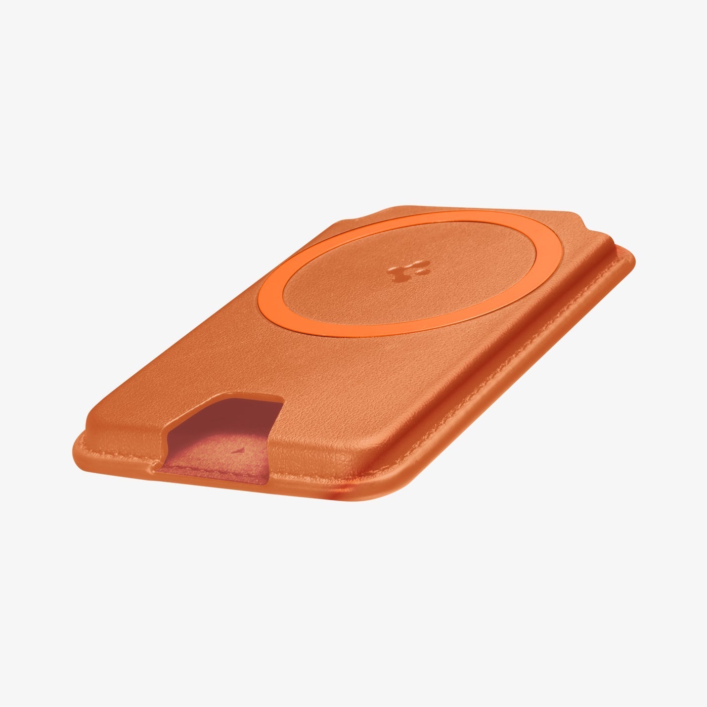 Close-up of the Spigen Valentinus MagFit+ Metallic Orange wallet