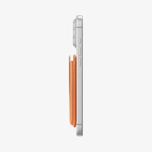 Slim side view of the Spigen Valentinus MagFit+ Metallic Orange wallet