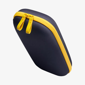 Angled side view of Spigen Nano Pop Pro case and yellow zipper