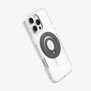 Spigen O-Mag Slim Dual Pop Marble Gray magnetic phone grip rear angled view