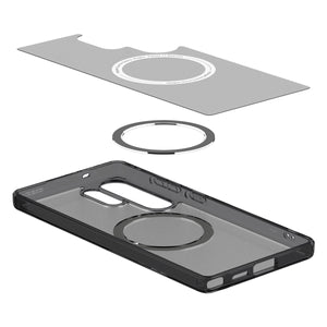 Spigen Galaxy S25 Ultra Ultra Hybrid MagFit case in Frost Black - exploded magnetic ring and case layers