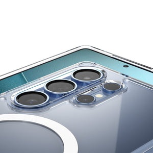 Spigen Galaxy S25 Ultra Ultra Hybrid MagFit case in Clear White - close-up of raised camera protection