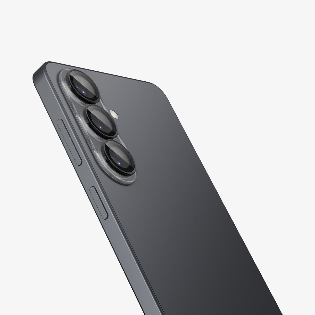Spigen Galaxy S26 Optik EZ Fit Lens Pro Protector showing the partial back and side of the device with installed lens protector