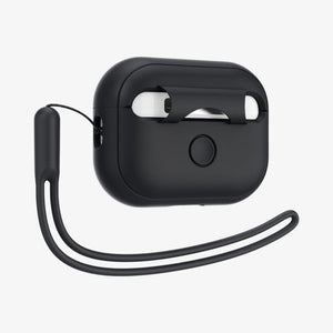 ACS05479 - Apple AirPods Pro 2 Case Silicone Fit + strap in black showing the front and side with strap