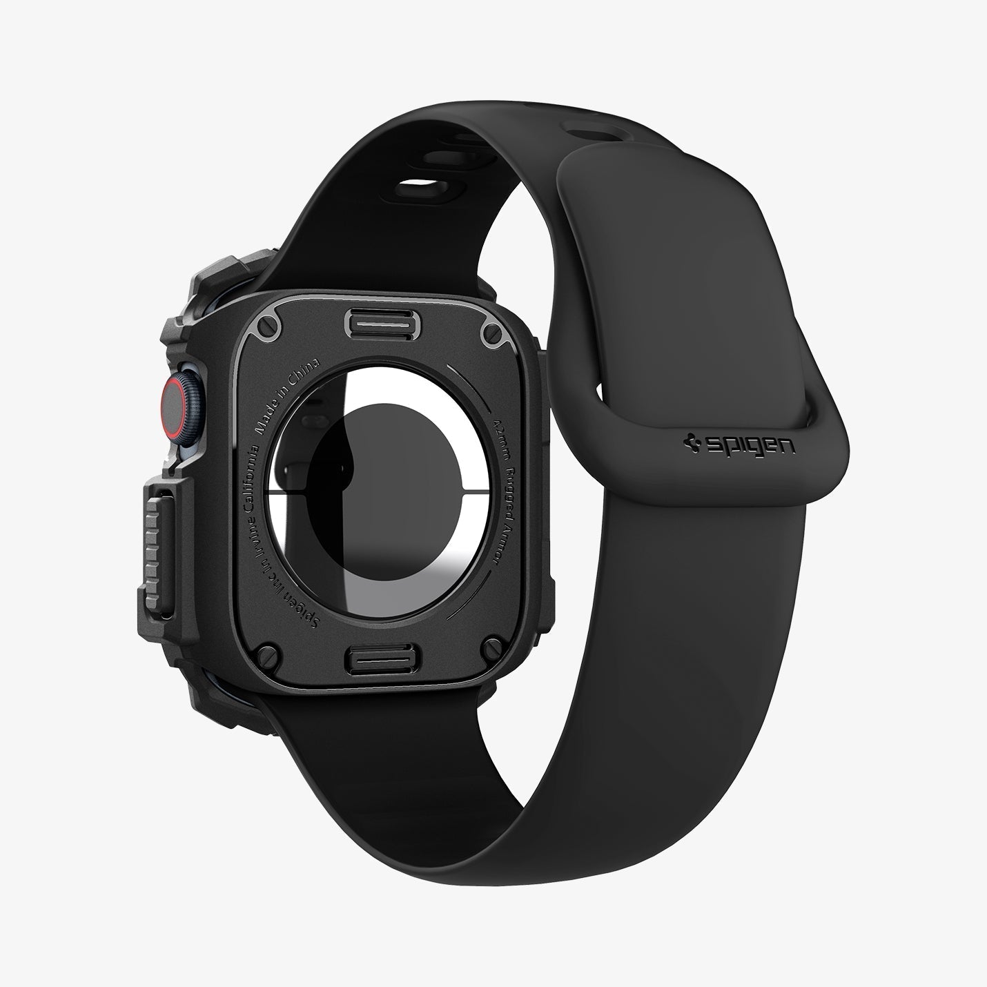 ACS08585 - Apple Watch Series 11 / 10 (42mm) Case Rugged Armor in Matte Black showing the back, partial sides, inner and bottom