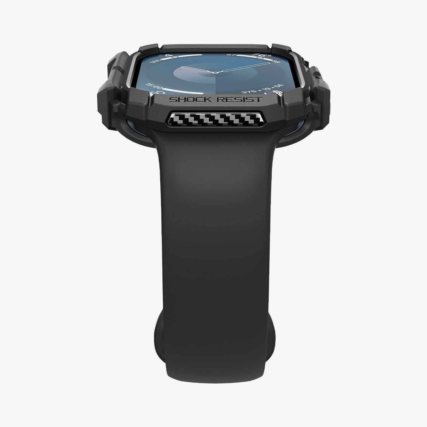 ACS08585 - Apple Watch Series 11 / 10 (42mm) Case Rugged Armor in Matte Black showing the partial front, side and bottom