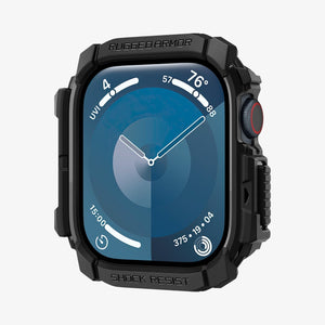ACS08597 - Apple Watch Series 11 / 10 (46mm) Case Rugged Armor in Matte Black showing the front, partial side