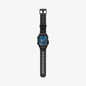 ACS08604 - Apple Watch Series 11 / 10 (46mm) Case Rugged Armor Pro in Matte Black showing the front, strap band laid flatly