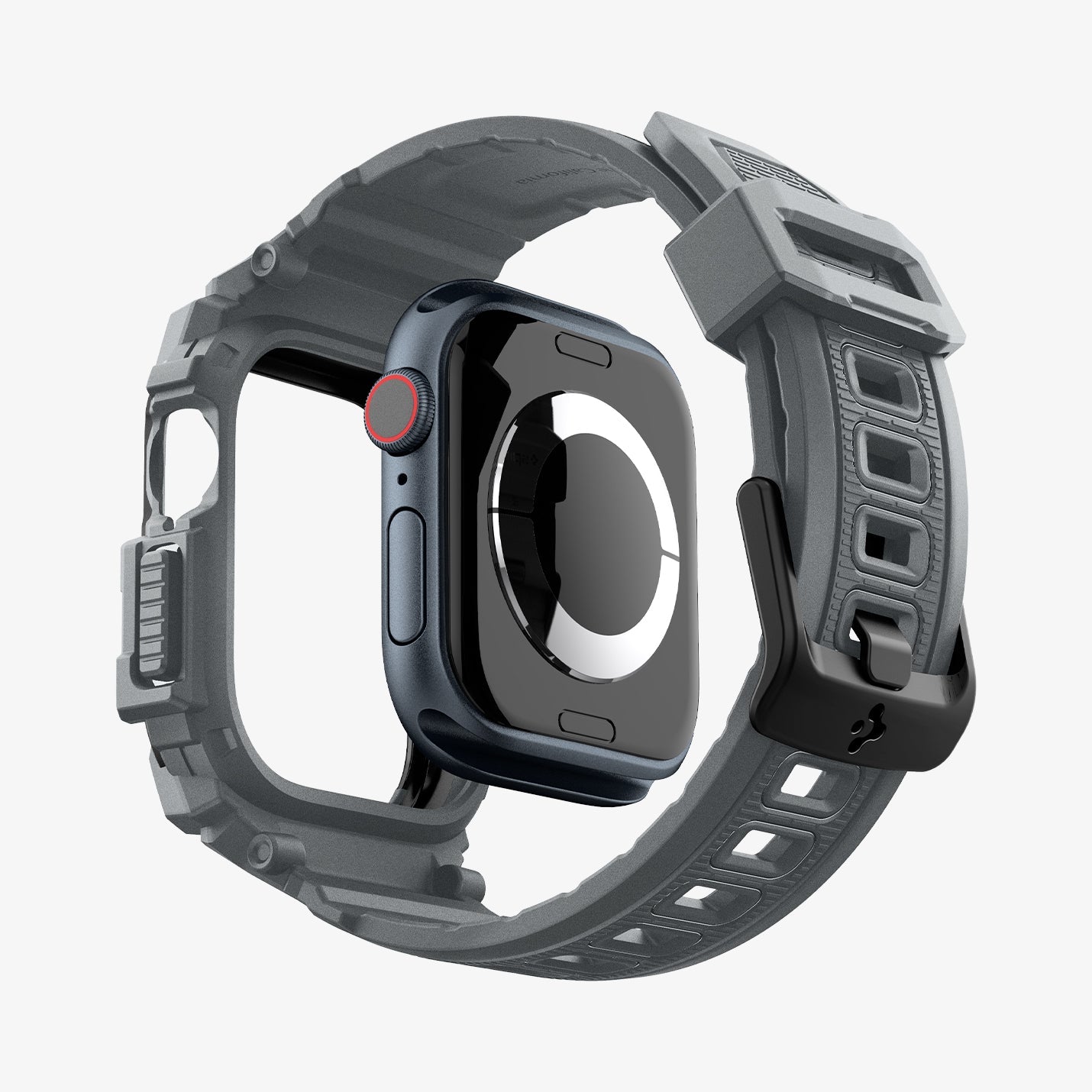 ACS08605 - Apple Watch Series 11 / 10 (46mm) Case Rugged Armor Pro in Dark Gray showing the back, detached from the case, hovering under the band, showing inner side and back