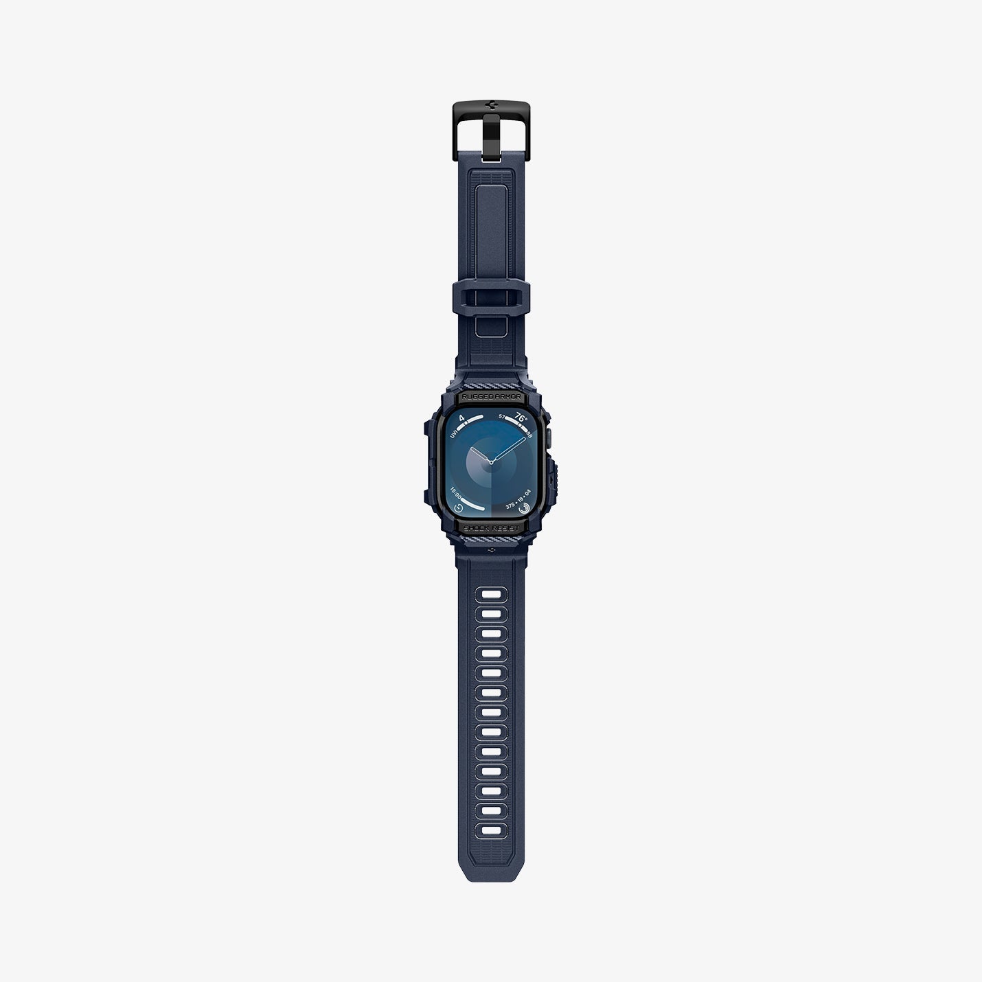ACS08606 - Apple Watch Series 11 / 10 (46mm) Case Rugged Armor Pro in Navy Blue showing the front, strap band laid flatly