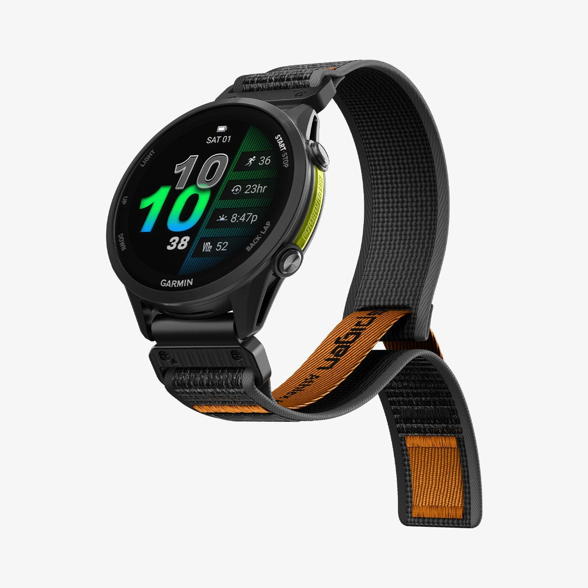 Spigen Garmin 22mm QuickFit Watch Band – Athlex Air — Active Black Orange, fit, construction or use view 3