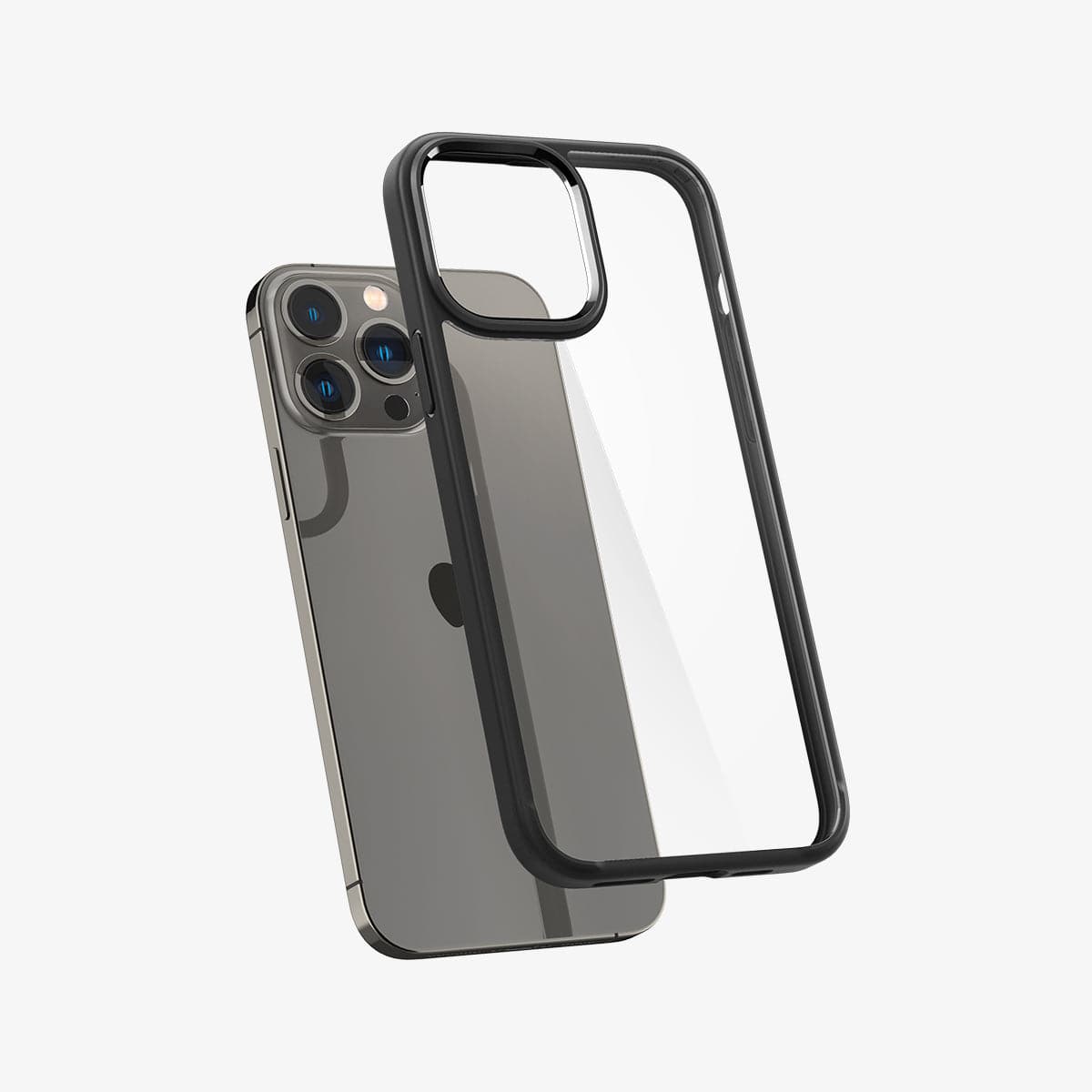 Spigen iPhone 13 Pro Max Case – Ultra Hybrid - Matte Black case hovering behind the device