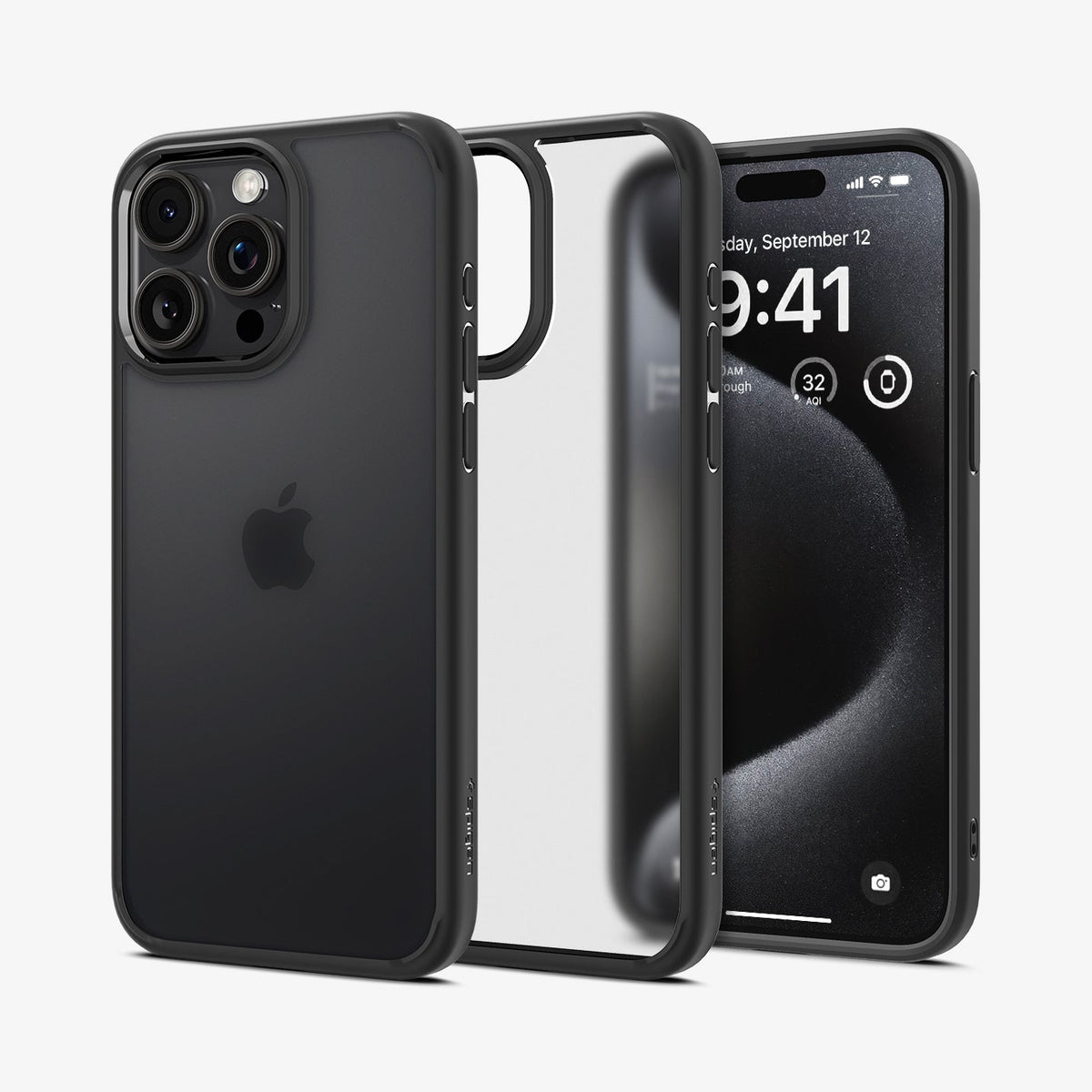 Spigen Ultra Hybrid Matte case for iPhone 15 Pro Max in Frost Black – detail image 1