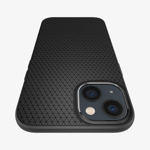 Spigen Liquid Air case for iPhone 13 mini in Matte Black – camera cutout close-up
