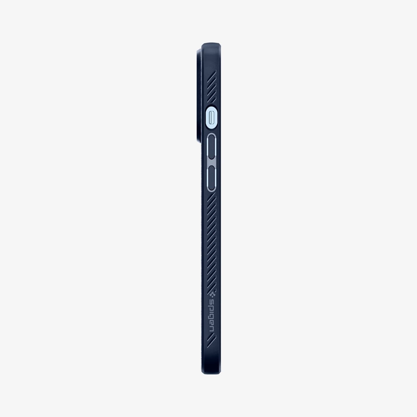 Spigen Liquid Air case for iPhone 13 Pro in Navy Blue – volume-button side profile