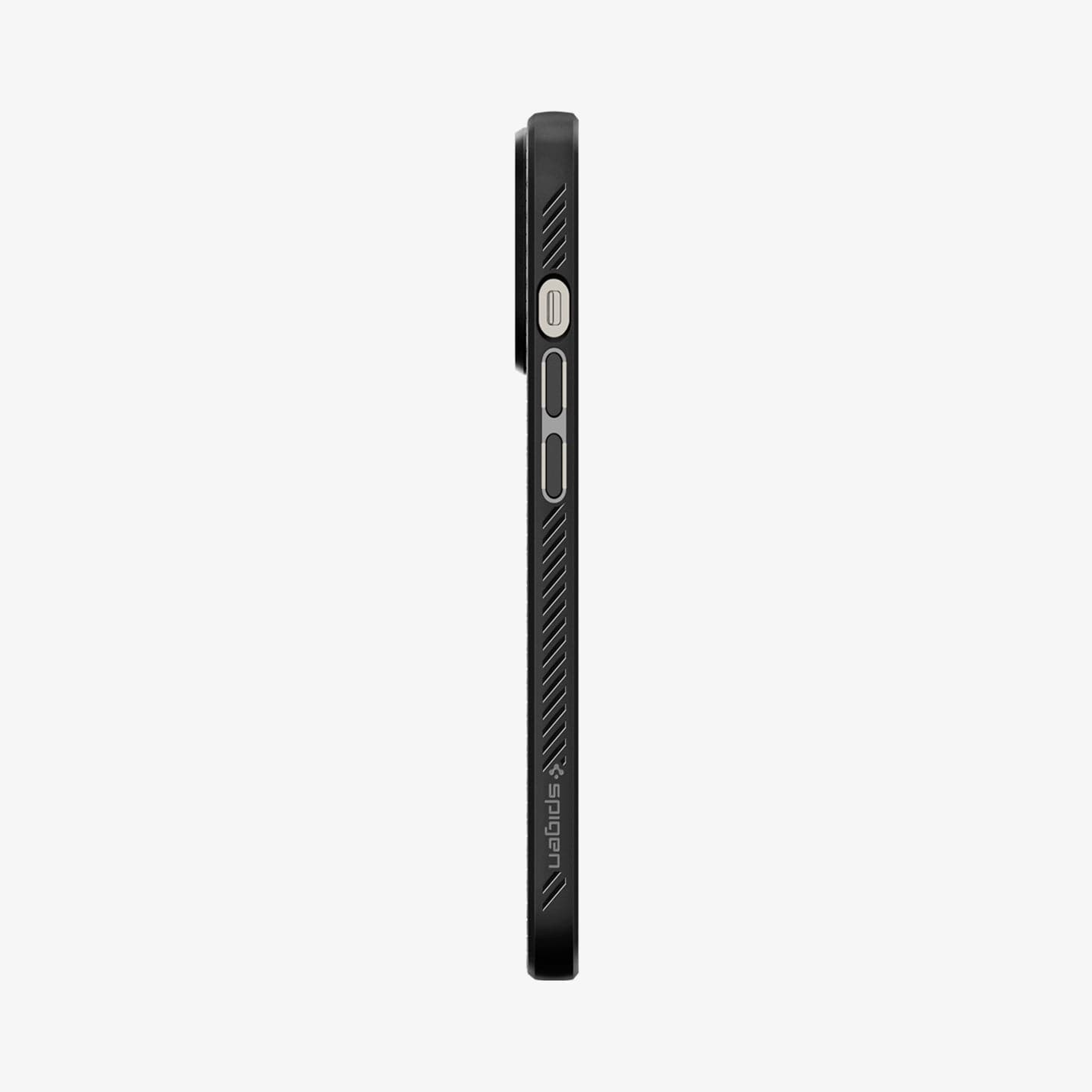 Spigen Liquid Air case for iPhone 13 Pro in Matte Black – volume-button side profile