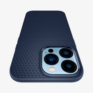 Spigen Liquid Air case for iPhone 13 Pro in Navy Blue – camera cutout close-up