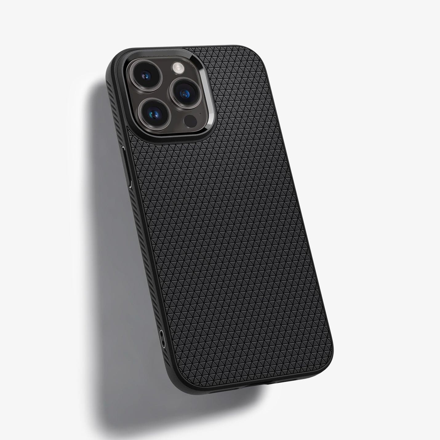 Spigen iPhone 14 Pro Case – Liquid Air - Matte Black - installed back view