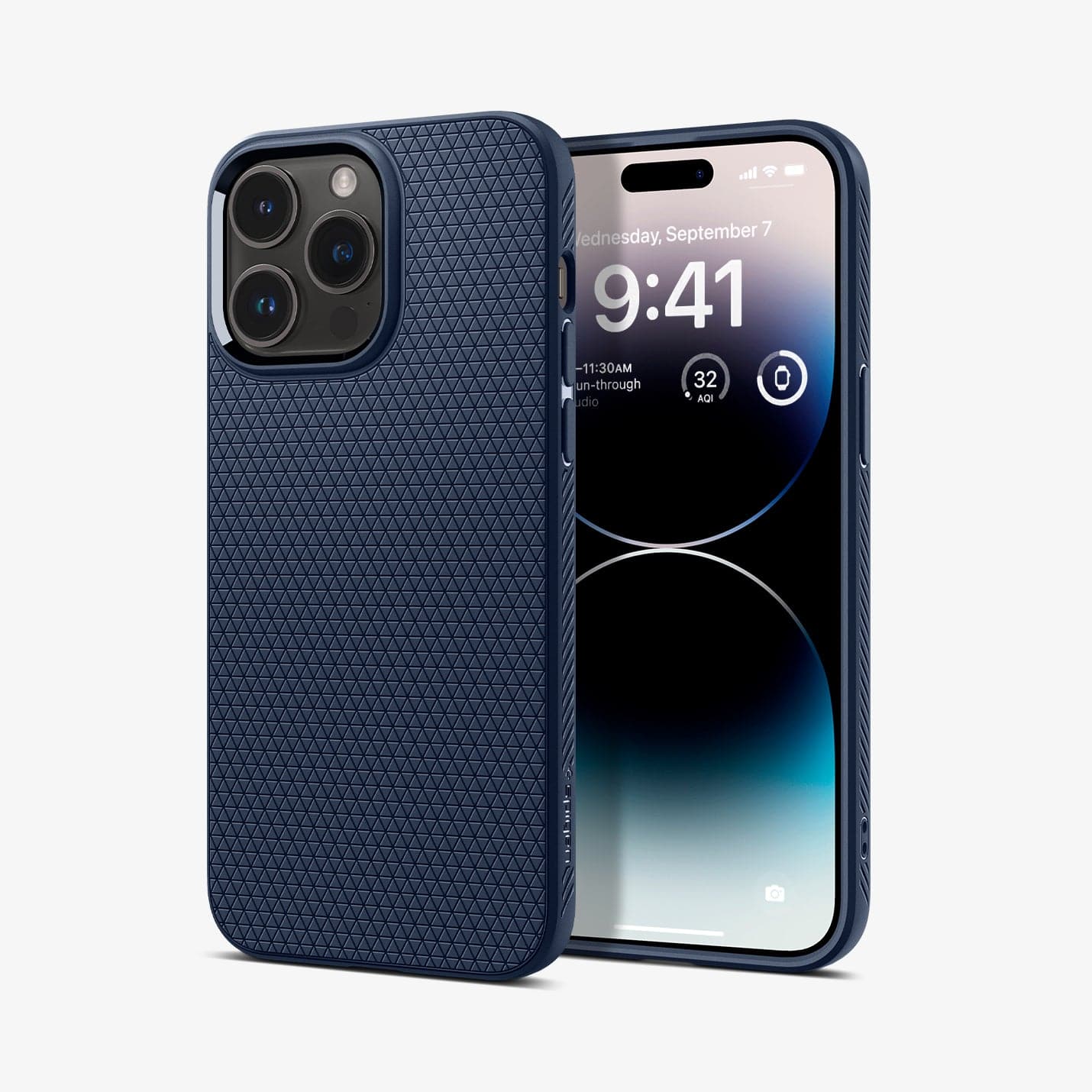 Spigen iPhone 14 Pro Case – Liquid Air - Navy Blue - back and front views