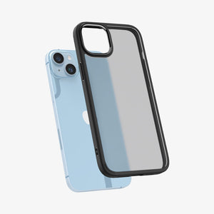 Spigen iPhone 14 Plus Case – Ultra Hybrid Matte in Frost Black – case lifted from the phone