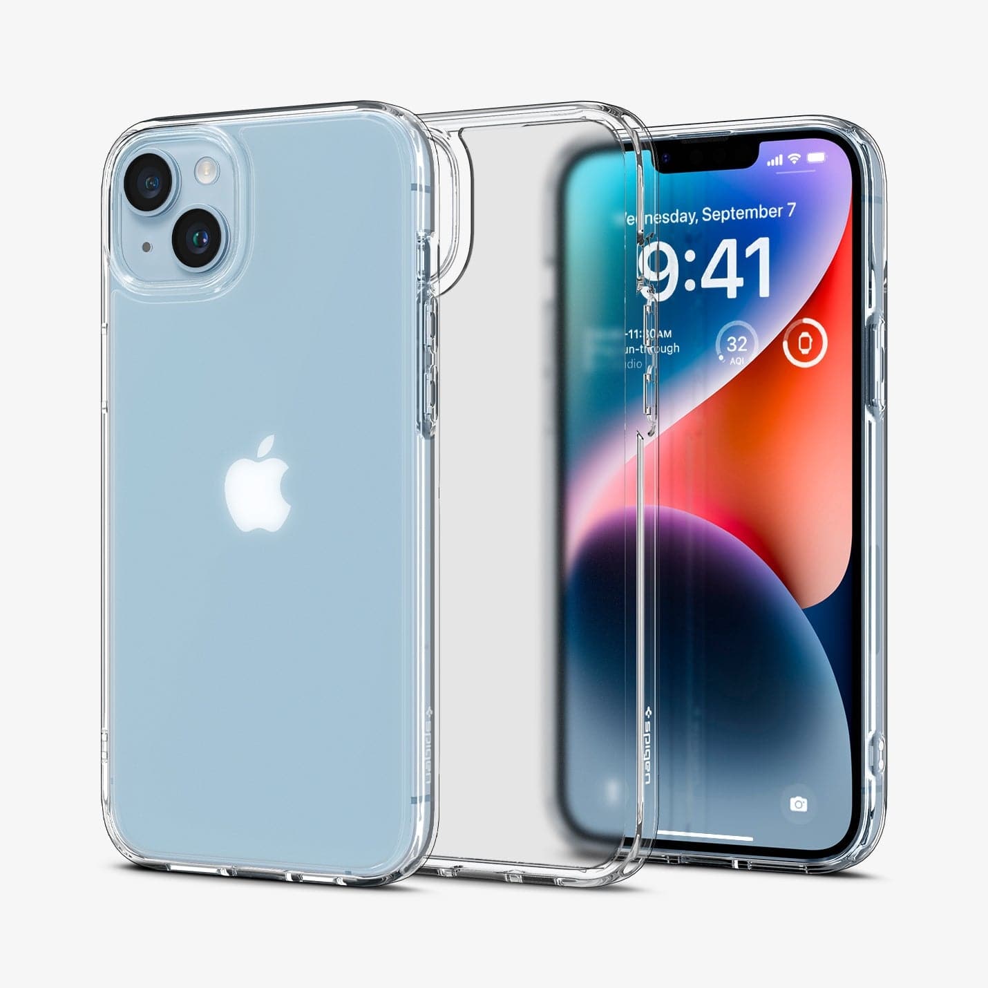 Spigen iPhone 14 Plus Case – Ultra Hybrid Matte in Frost Clear – front and back views