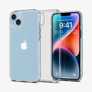 Spigen iPhone 14 Plus Case – Ultra Hybrid Matte in Frost Clear – front and back views