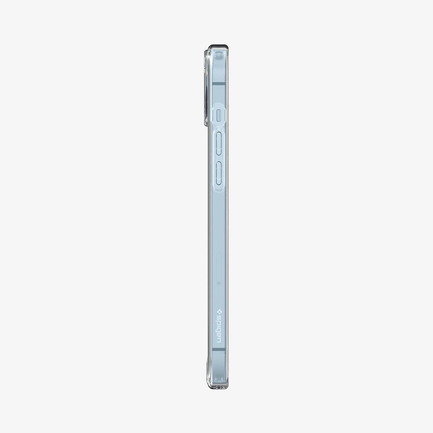 Spigen iPhone 14 Plus Case – Ultra Hybrid Matte in Frost Clear – volume-button side profile
