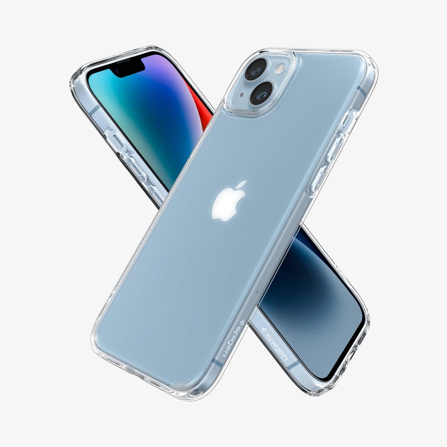 Spigen iPhone 14 Plus Case – Ultra Hybrid Matte in Frost Clear – front, back, and side views