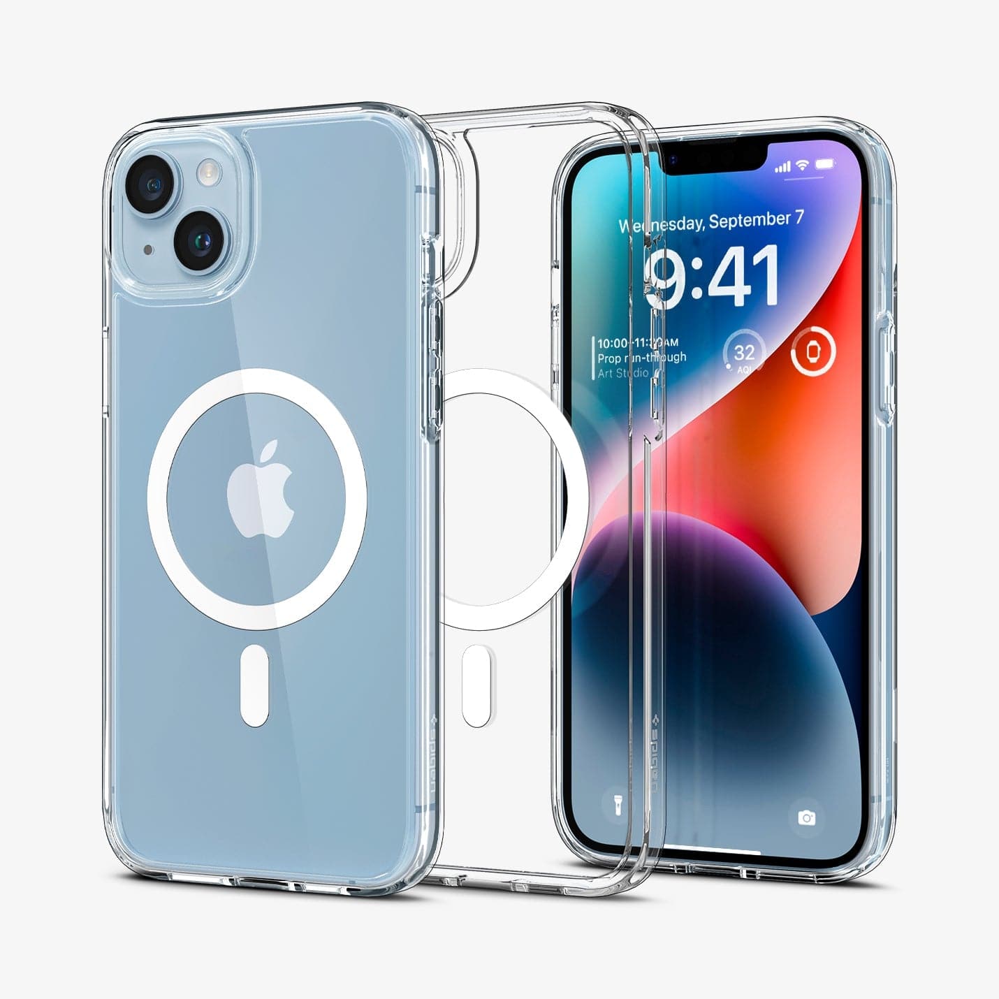 Spigen iPhone 14 Plus Case – Ultra Hybrid (MagFit) in White – front, back, and interior views