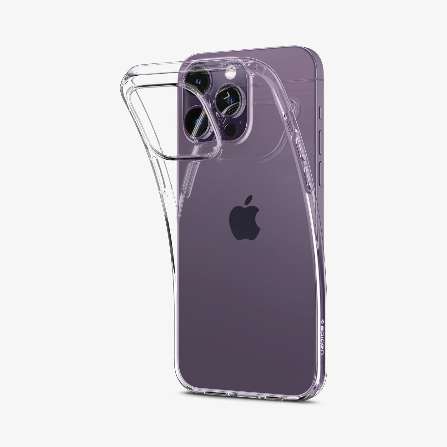 Spigen iPhone 14 Pro Max Case – Liquid Crystal in Crystal Clear – flexible clear case lifted from the phone