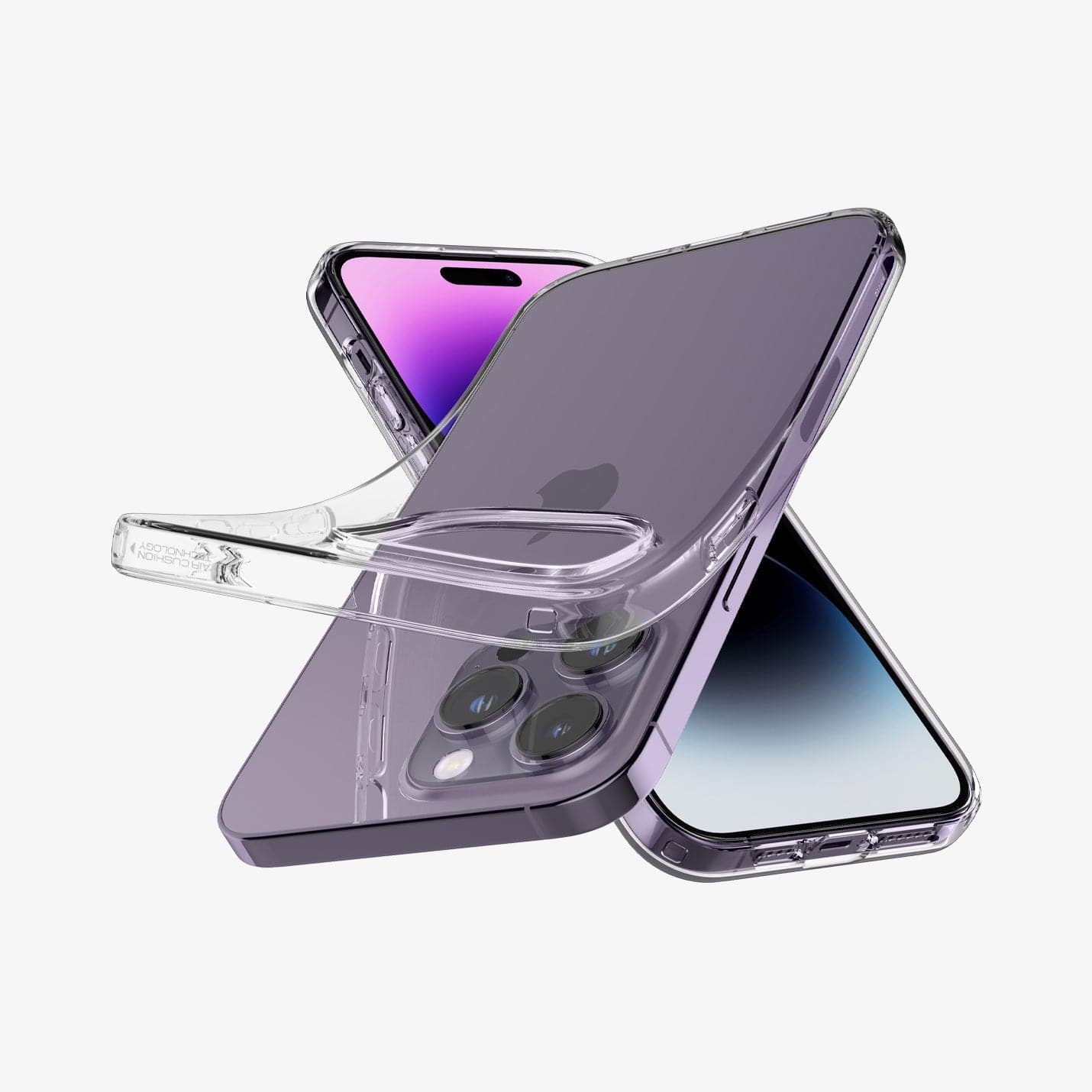Spigen iPhone 14 Pro Max Case – Liquid Crystal in Crystal Clear – flexible clear case shown from both sides