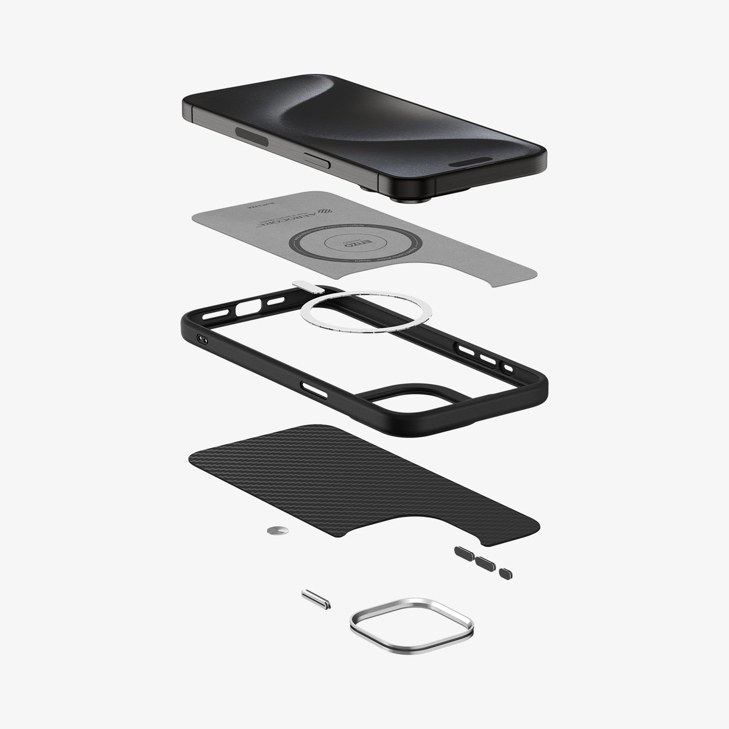 ACS07044 - iPhone 15 Pro Max Case Enzo Aramid (MagFit) in matte black showing the back