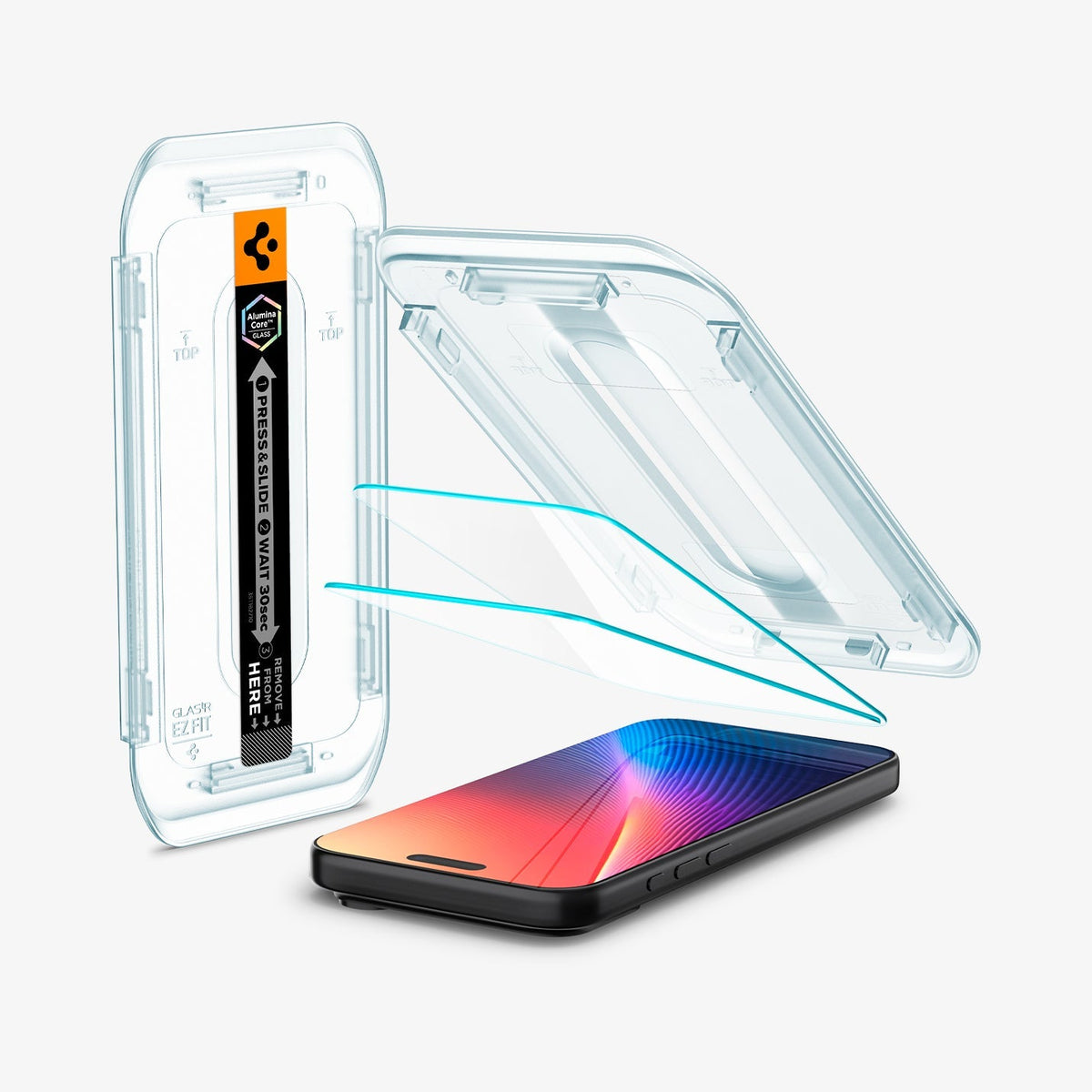 Spigen iPhone 17 Pro / 17 Screen Protector – GLAS.tR EZ Fit (2 Pack) - Clear - installation trays, protectors and device
