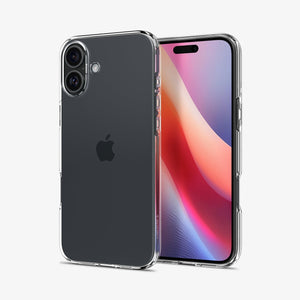 Spigen iPhone 16 Liquid Crystal case – front and rear angled views