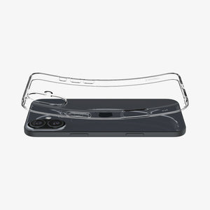 Spigen iPhone 16 Plus Liquid Crystal case above the phone – flexible fit