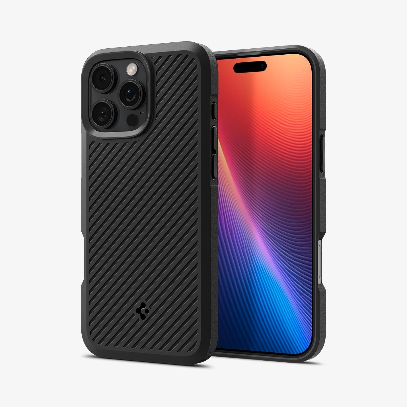 Spigen iPhone 16 Pro Core Armor case in Matte Black - front and rear angled views