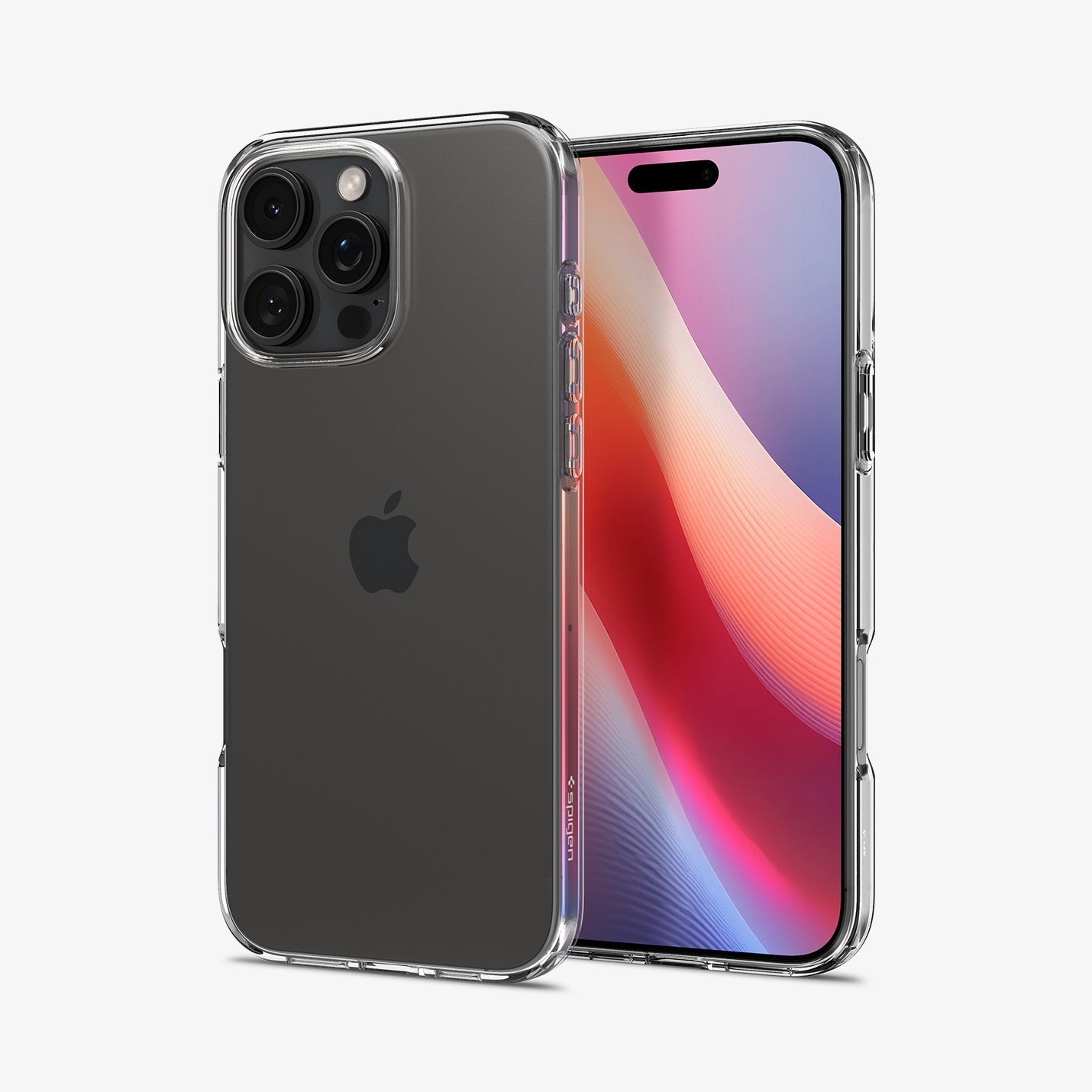 Spigen iPhone 16 Pro Liquid Crystal case in Crystal Clear – front and rear angled views