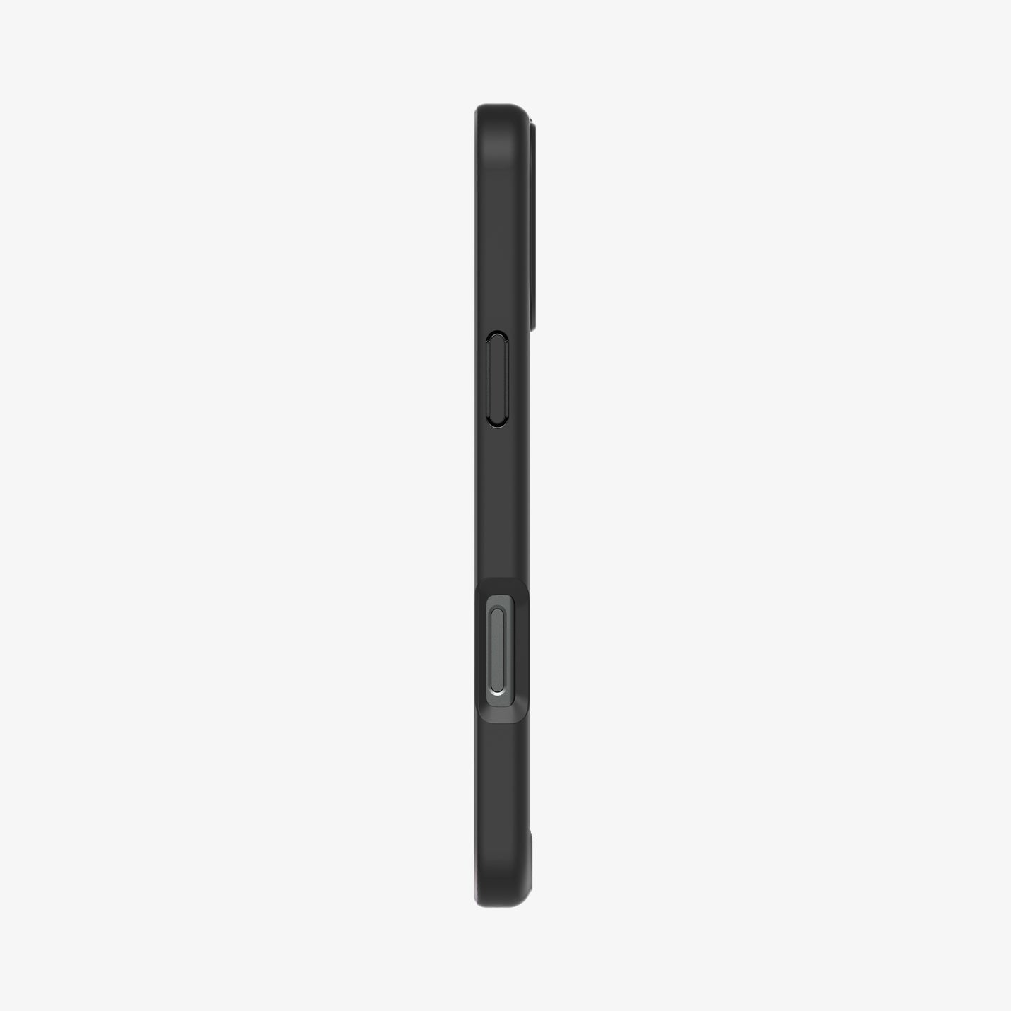 Spigen iPhone 16 Pro Ultra Hybrid S MagFit case in Frost Black - side button and case profile