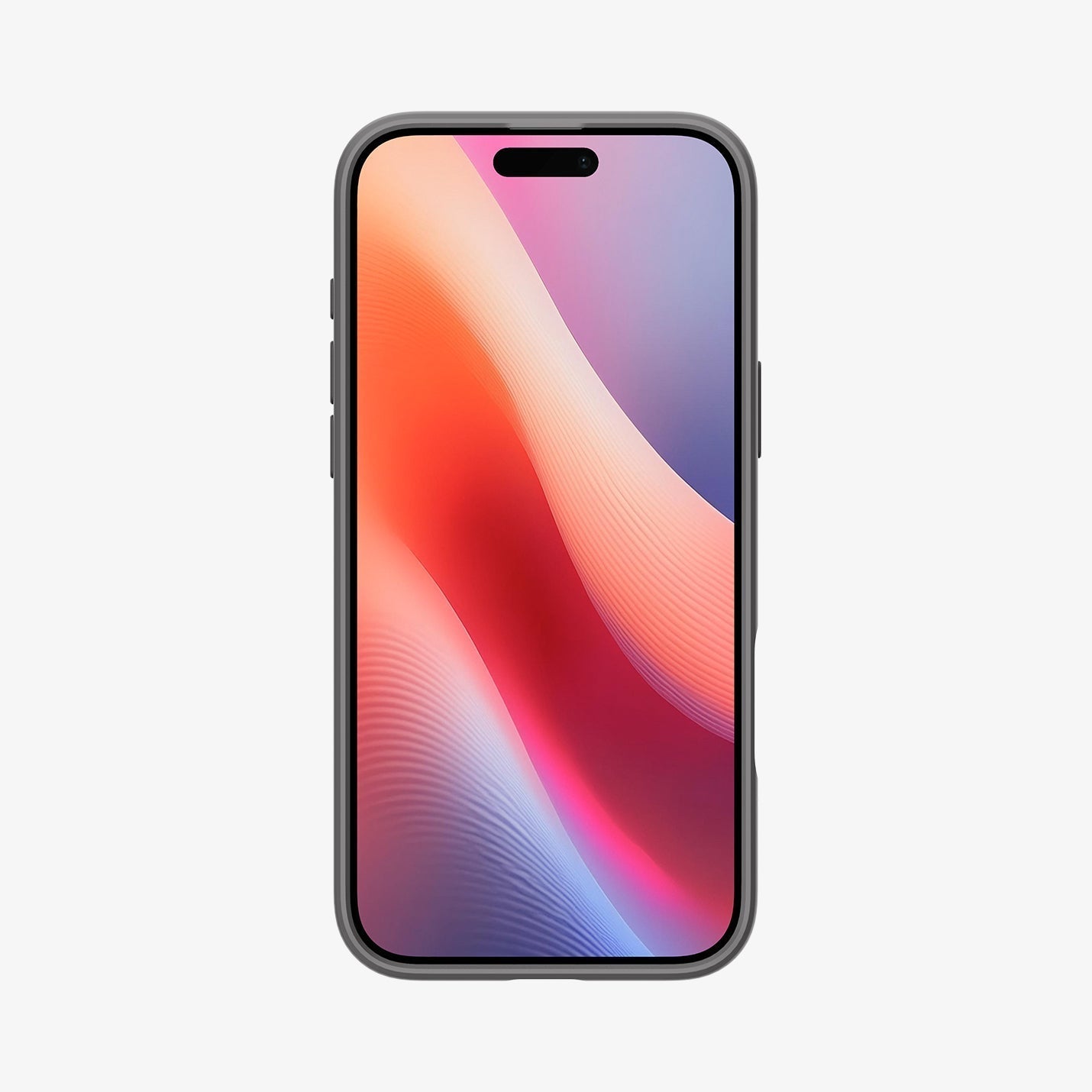 Spigen iPhone 16 Pro Ultra Hybrid S MagFit case in Frost Gray - front phone view showing screen coverage