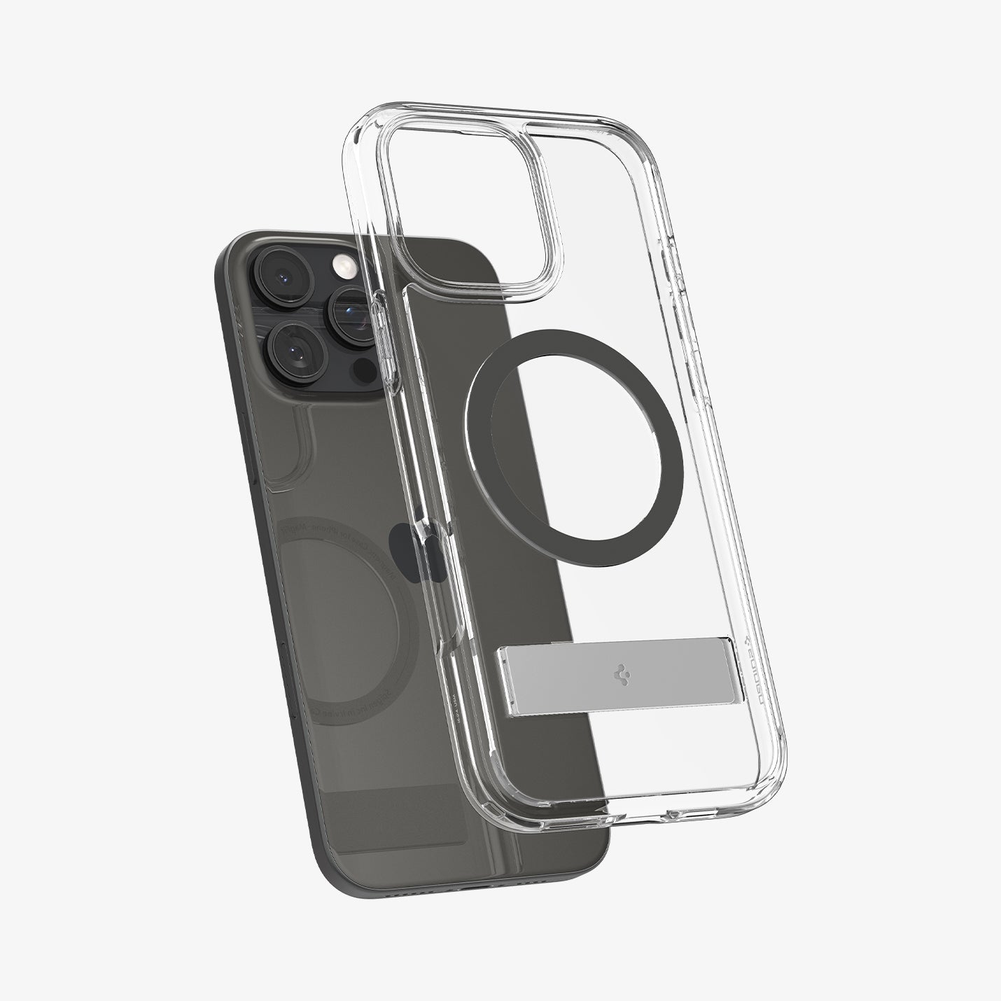 Spigen iPhone 16 Pro Ultra Hybrid S MagFit case in Graphite - case and phone separated view