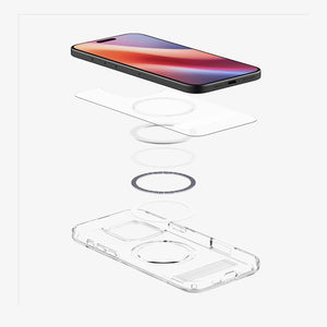 Spigen iPhone 16 Pro Ultra Hybrid S MagFit case in Crystal Clear - exploded magnetic ring and case layers