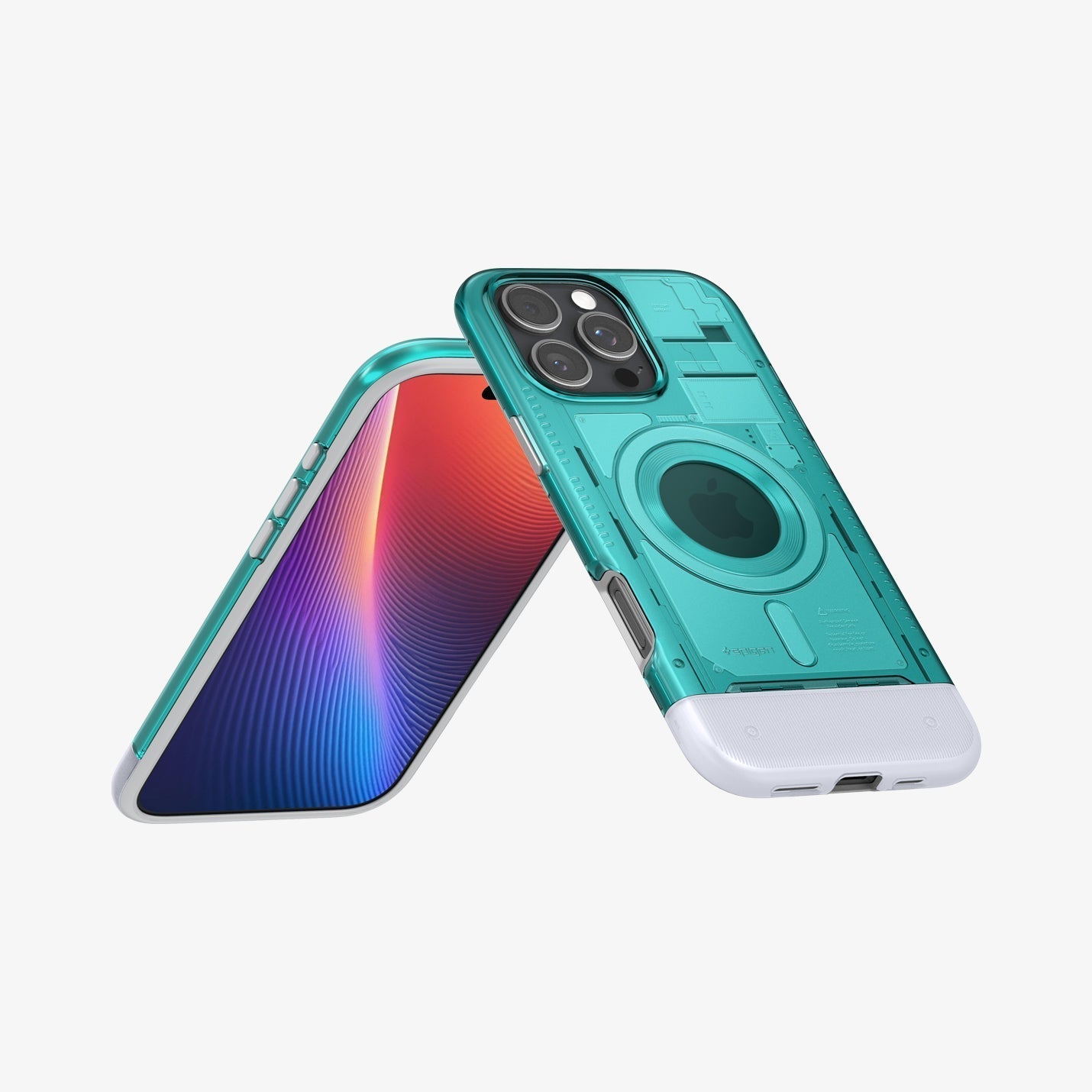 Spigen iPhone 16 Pro Classic C1 MagFit case in Bondi Blue - angled stand-style product view